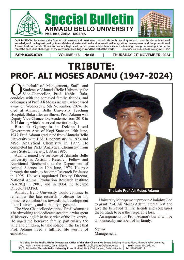 Tribute: Prof. Ali Moses Adamu (1947 – 2024)