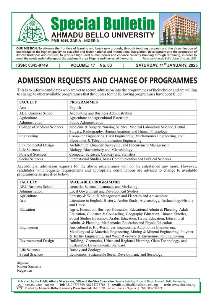 Admission Requests and Change of Programmes