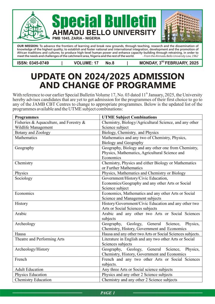 Update on 2024/2025 Admission and Change of Programme