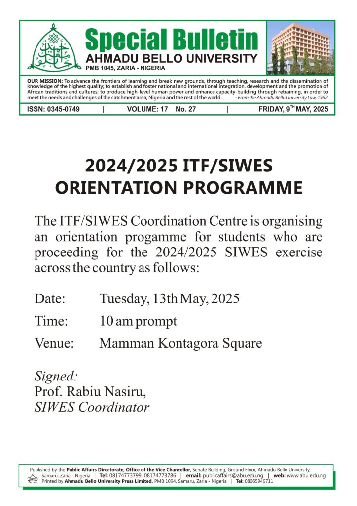 2024/2025 ITF/SIWES Orientation Programme