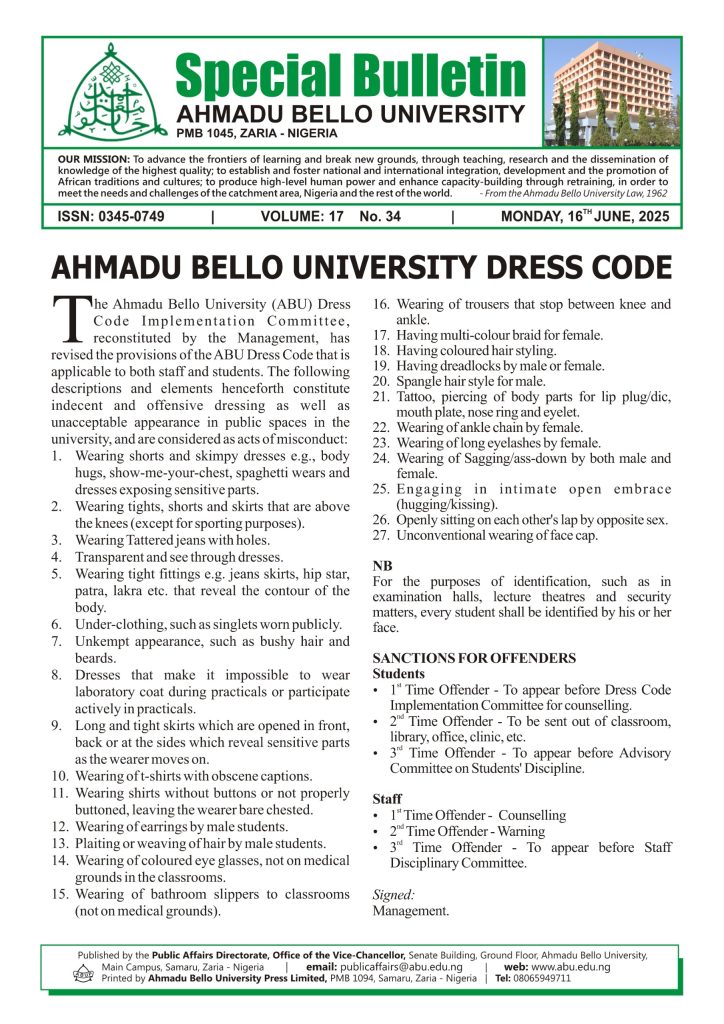 Ahmadu Bello University Dress Code