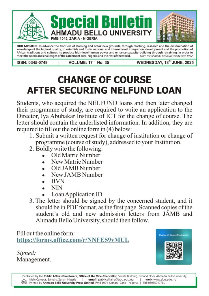 Change of Course after Securing NELFUND Loan