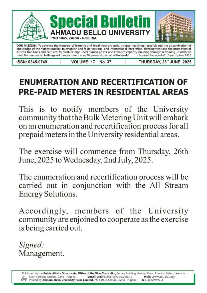 Enumeration and Recertification of Pre-Paid Meters in Residential Areas
