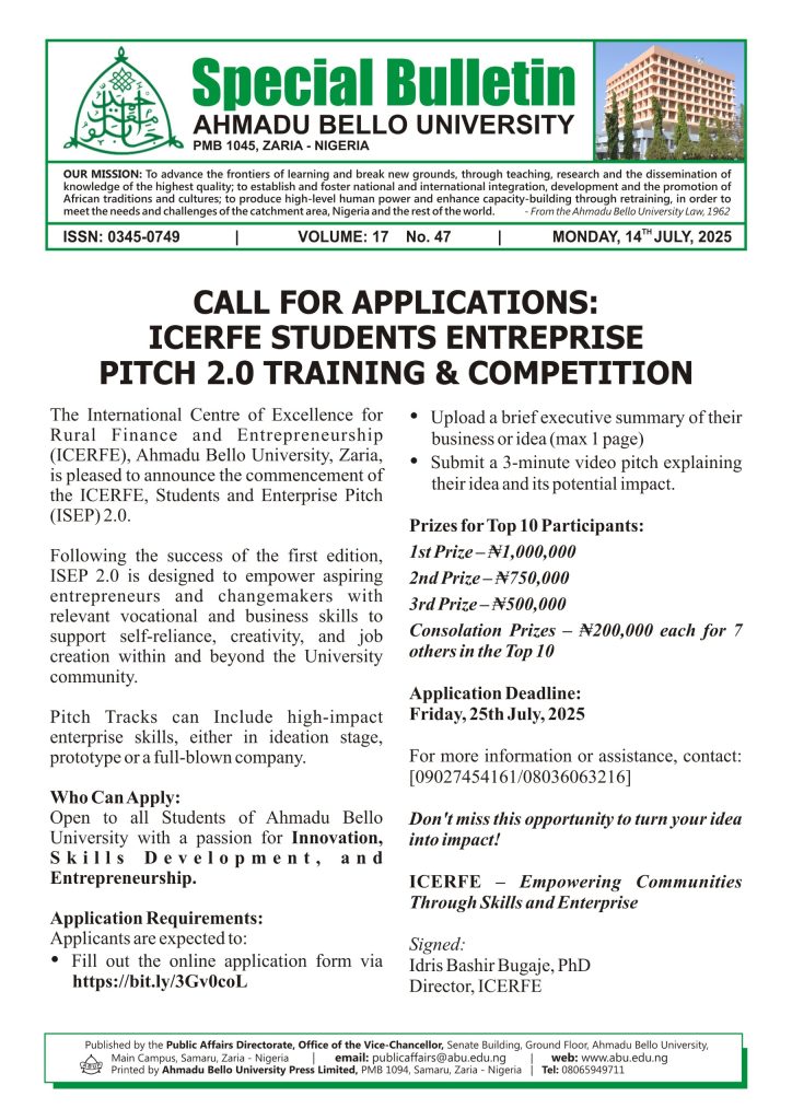 Call for Applications: ICERFE Students Enterprise Pitch 2.0 Training & Competition