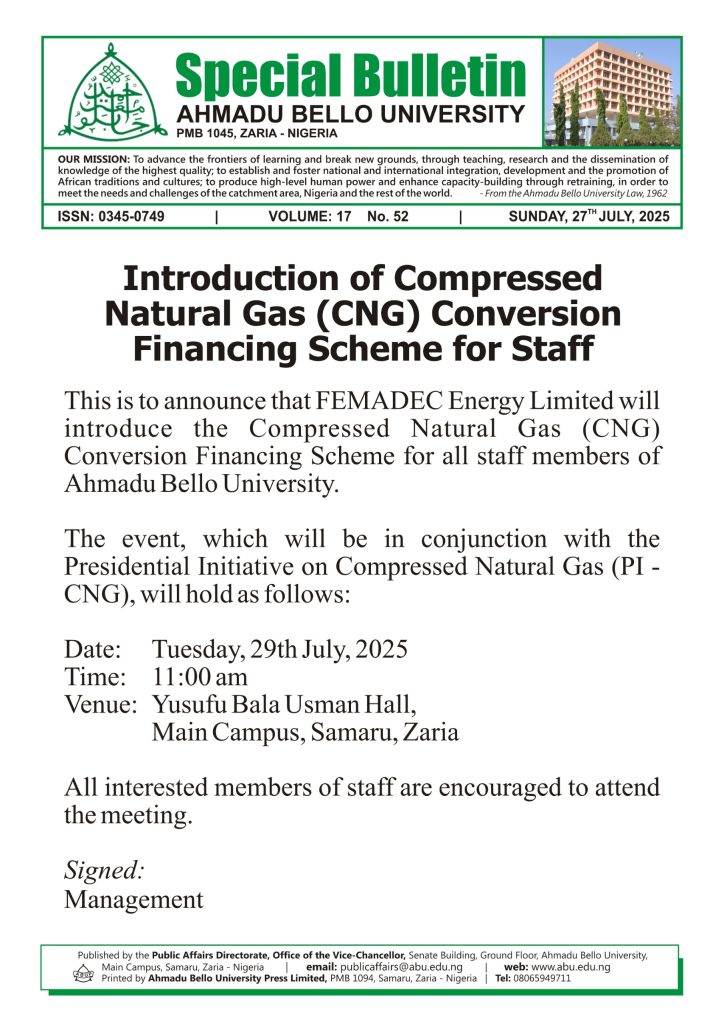 Introduction of Compressed Natural Gas (CNG) Conversion Financing Scheme for Staff