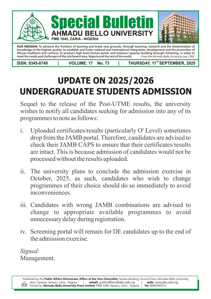 Update on 2025/2026 Undergraduate Students Admission