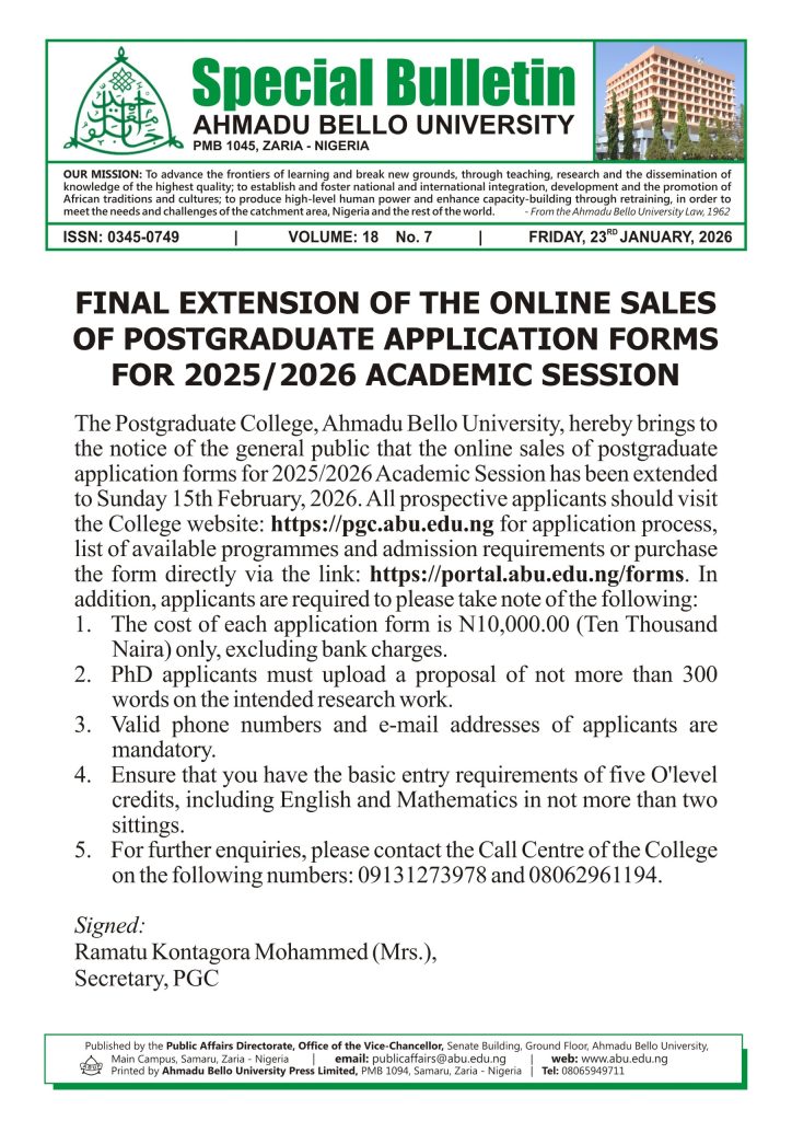 Final Extension of the Online Sales of Postgraduate Application Forms for 2025/2026 Academic Session