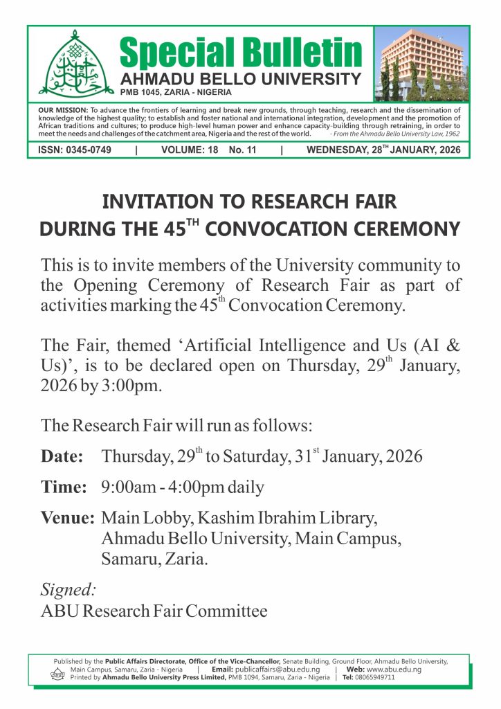 Invitation to Research Fair During the 45th Convocation Ceremony
