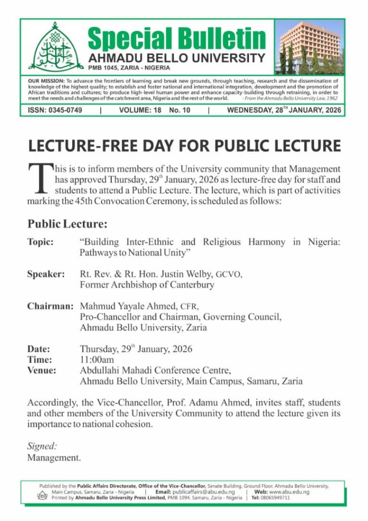 Lecture-Free Day for Public Lecture