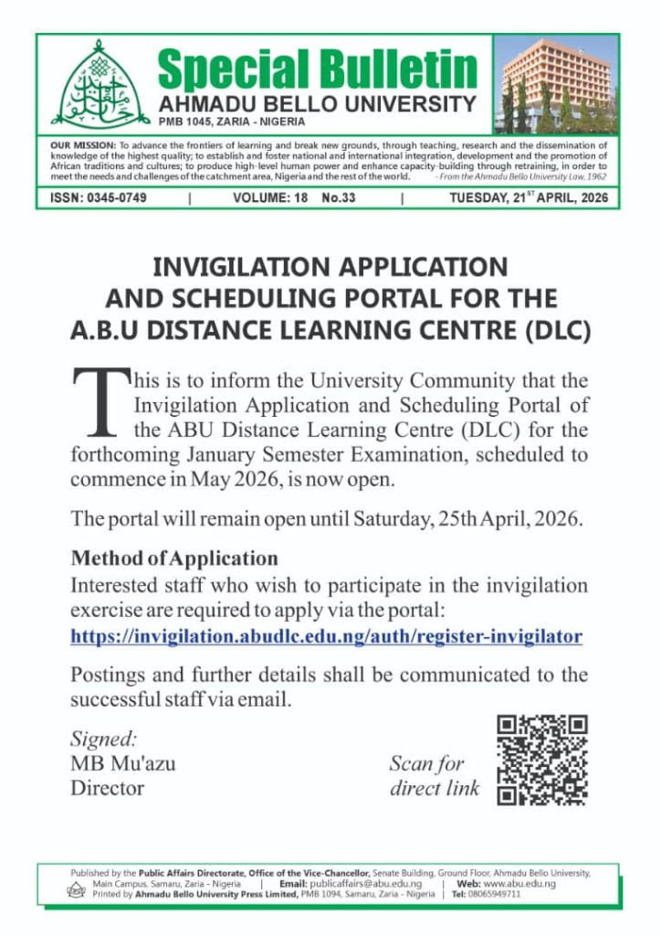 Invigilation Application and Scheduling Portal for the A.B.U. Distance Learning Centre (DLC)