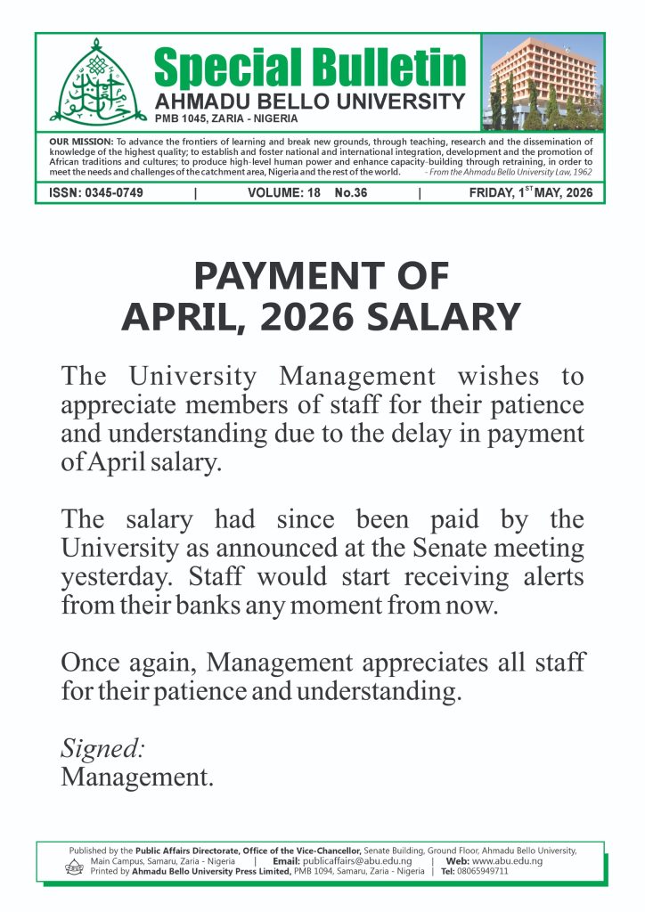 Payment of April, 2026 Salary