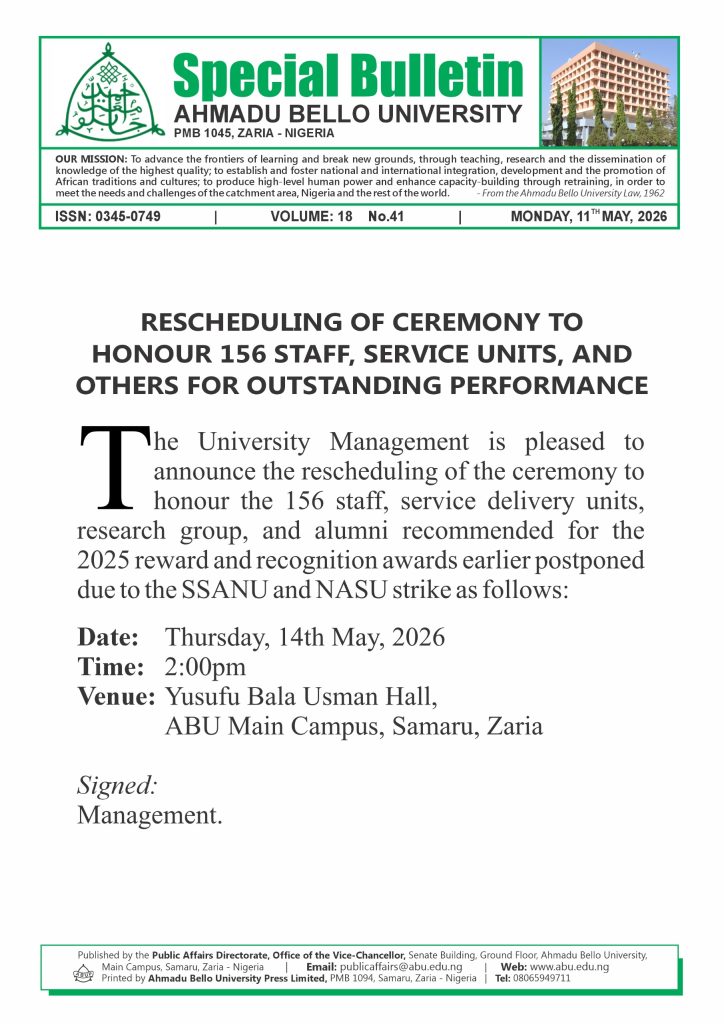 Rescheduling of Ceremony to Honour 156 Staff, Service Units, and Others for Outstanding Performance