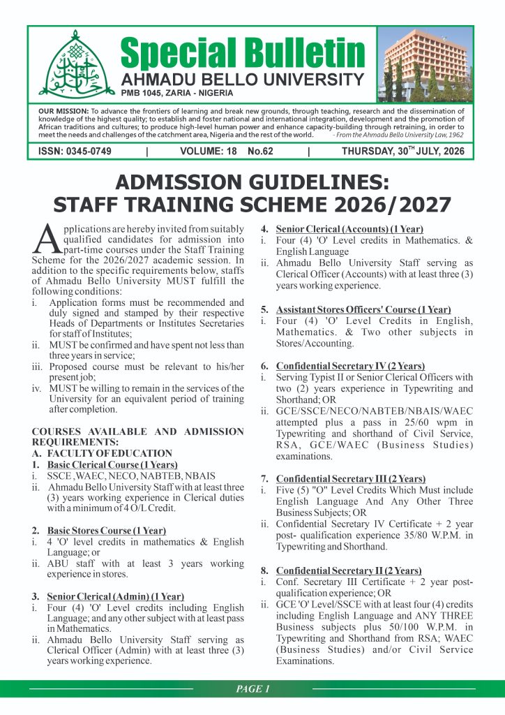 Admission guidelines: Staff Training Scheme 2026/2027