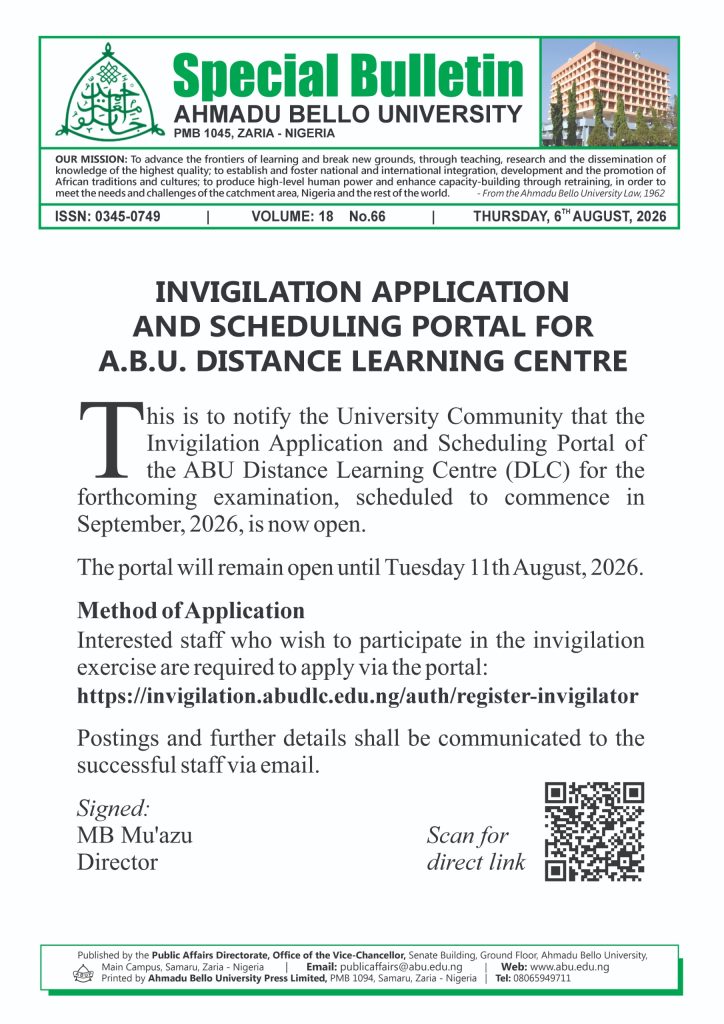 Invigilation Application and Scheduling Portal for ABU Distance Learning Centre