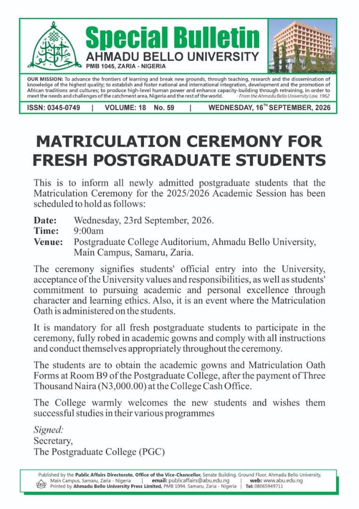 Matriculation Ceremony for Fresh Postgraduate Students