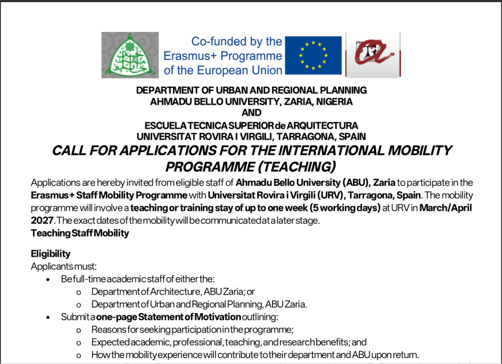 Call for Applications: 2026/2027 ABU–URV Staff Mobility Programme (Teaching Staff)