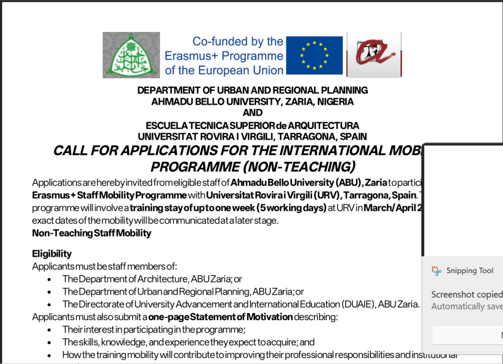 Call for Applications: 2026/2027 ABU–URV Staff Mobility Programme (Non-Teaching Staff)